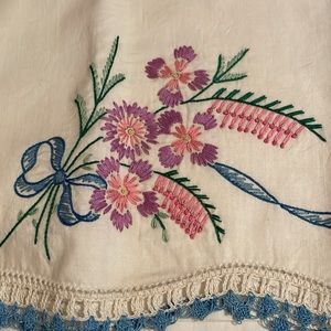 Set of Two (2) Vintage Hand Embroidered Pillowcases with Crocheted Trim